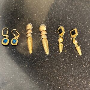 Trifari & Carolee VTG Elegant Gold and Dark Blue Earrings Set-3